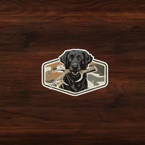 Black Lab Hunting Dog Sticker, Shed Hunt Dog, Camo Hunting Black Lab Retriever with Deer Decal