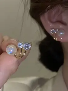 Elegant Pearl Diamond Stud Earrings, Simple Style for Daily Wear, Perfect for Parties, Ideal Gift for Friends, Valentine's Day Present, Earrings Jewelry