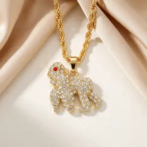 Iced Mini Gorilla Pendant, 3mm Rope Chain, 24" Length Fashion Costume Jewelry Charm Accessory