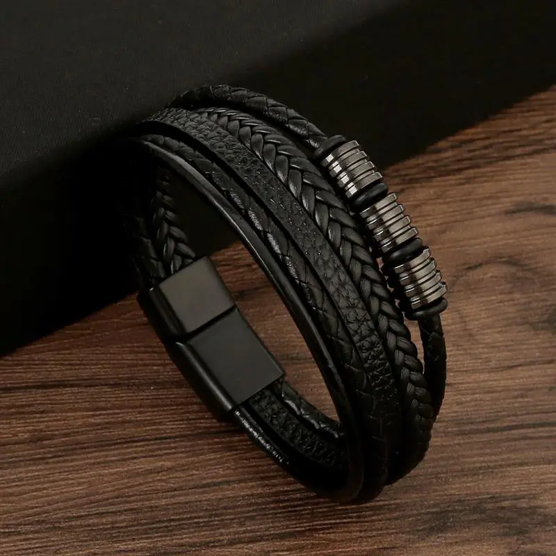 Classic Men's Leather Bracelet 19/21/23cm Hand-woven Multilayer Combination Accessory Fashion Man Jewelry