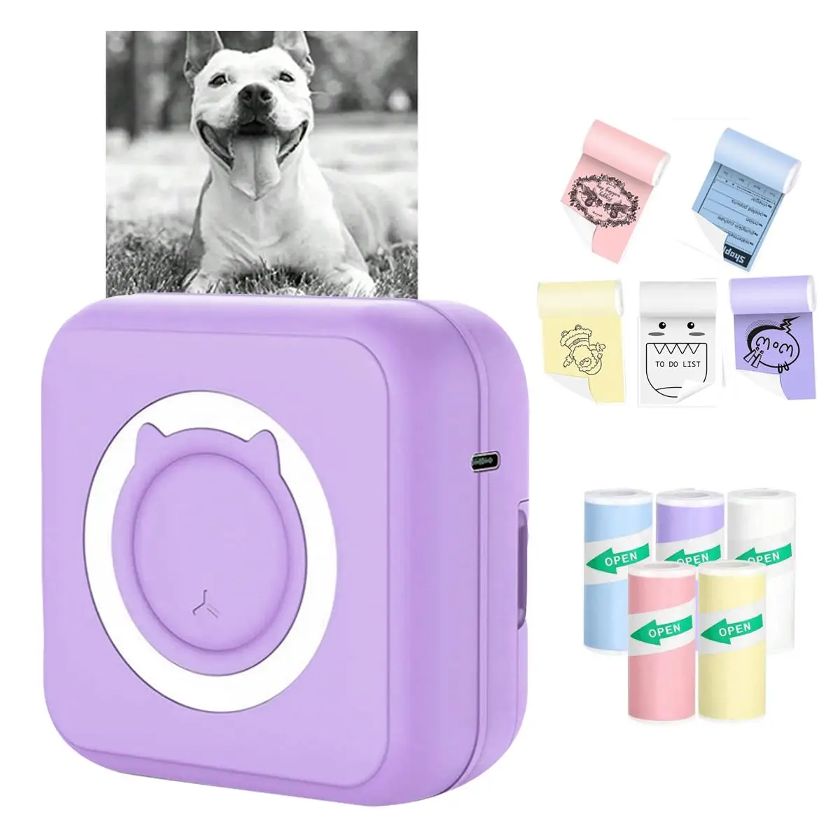 Portable Mini Sticker Printer, 1 Count Smart Pocket Thermal Printer (with Printing Paper) for iOS&Android Bluetooth Compatible, Portable Receipt Print