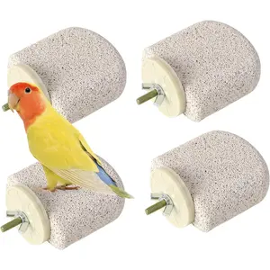 4 count Bird Perch Stands  Trimmer Beak Grinding Stone Parrot Climbing Chewing Toys Cage Accessories for Small Medium Birds Budgies Lovebird Conure (Small)