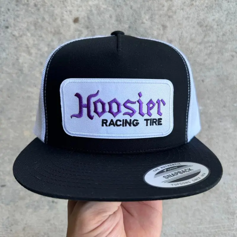 Hoosier Racing Tire Trucker Hat, Black White Snapback Cap, Motorsport Racing Style