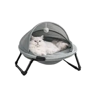 FERALORZA Foldable Cat Bed Raised Cat Cave with Breathable Mesh Canopy Cozy Indoor Outdoor Cat Sleeping Bed for Cats