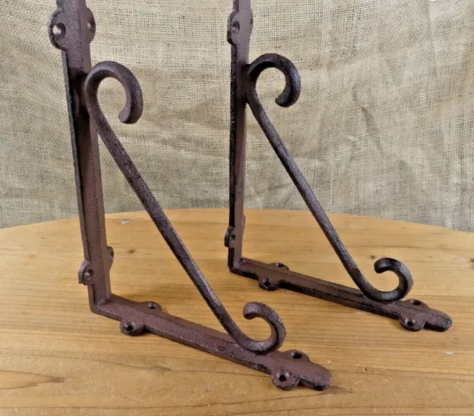 2 Cast Iron Brackets Braces Shelf Bracket RUSTIC Corbels Braces W/ Plant Hanger