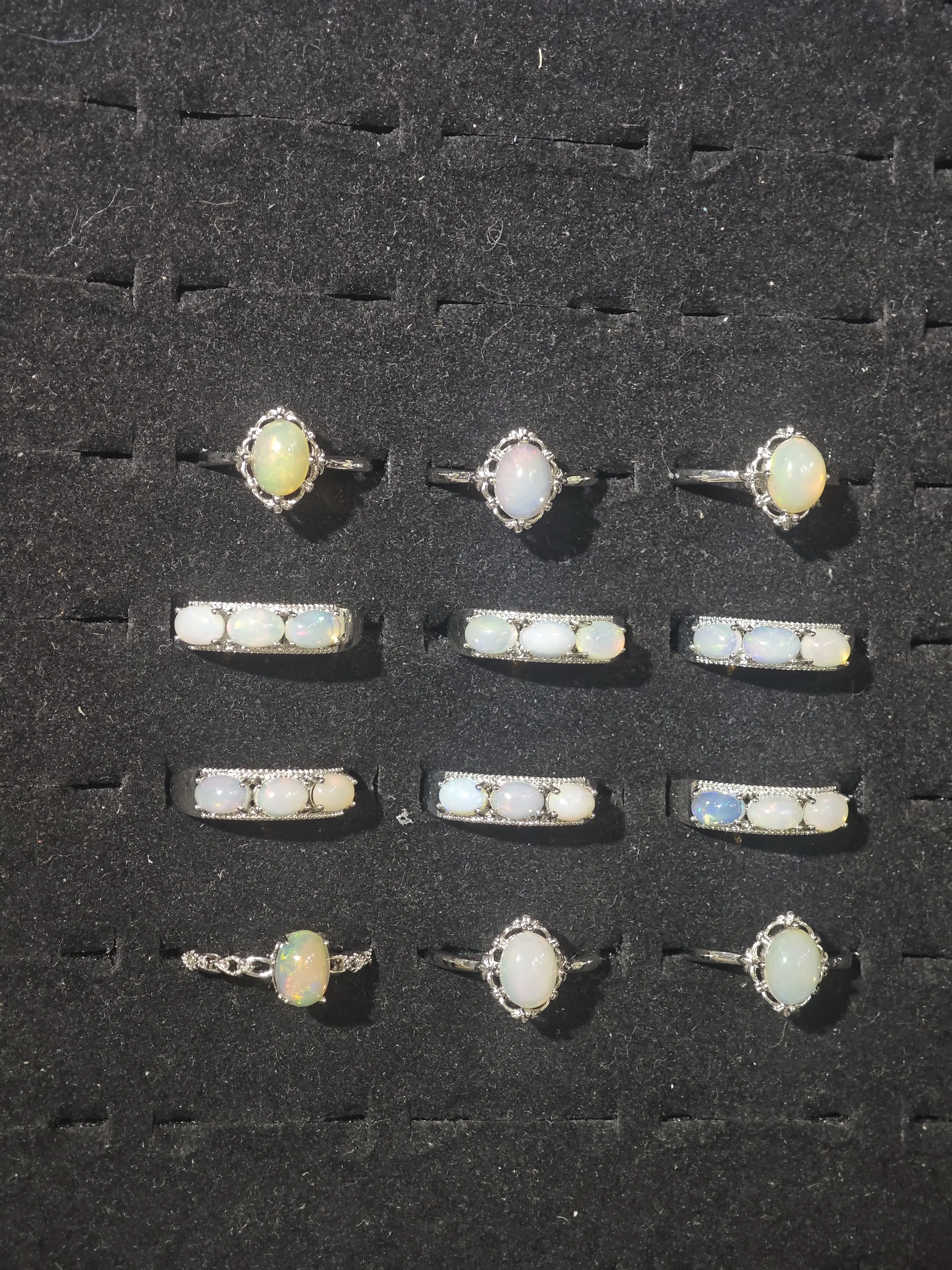 Casha(19147)gc.These silver opal rings have gorgeous rainbow fire, two classic styles for you.