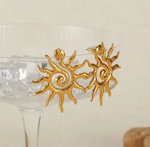 E153 -Stainless Steel Geometric Sun Earrings!