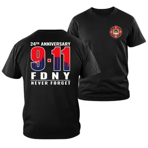 9 11 FDNY Never Forget Shirt, 24th Anniversary 9 11 T Shirt, FDNY Memorial Graphic Tee, New York Skyline 9 11 Design, Firefighter Tribute Shirt, Front Chest IAFF Maltese Cross Logo, Soft Cotton Blend Unisex Shirt, Gift for Firefighters