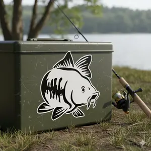 1-Pack Carp Fishing Sticker, Waterproof Vinyl Decal for Car Truck Boat Kayak, Tribal Art Design, Universal Body Sticker, Durable Outdoor Sports Decoration, Easy to Apply.