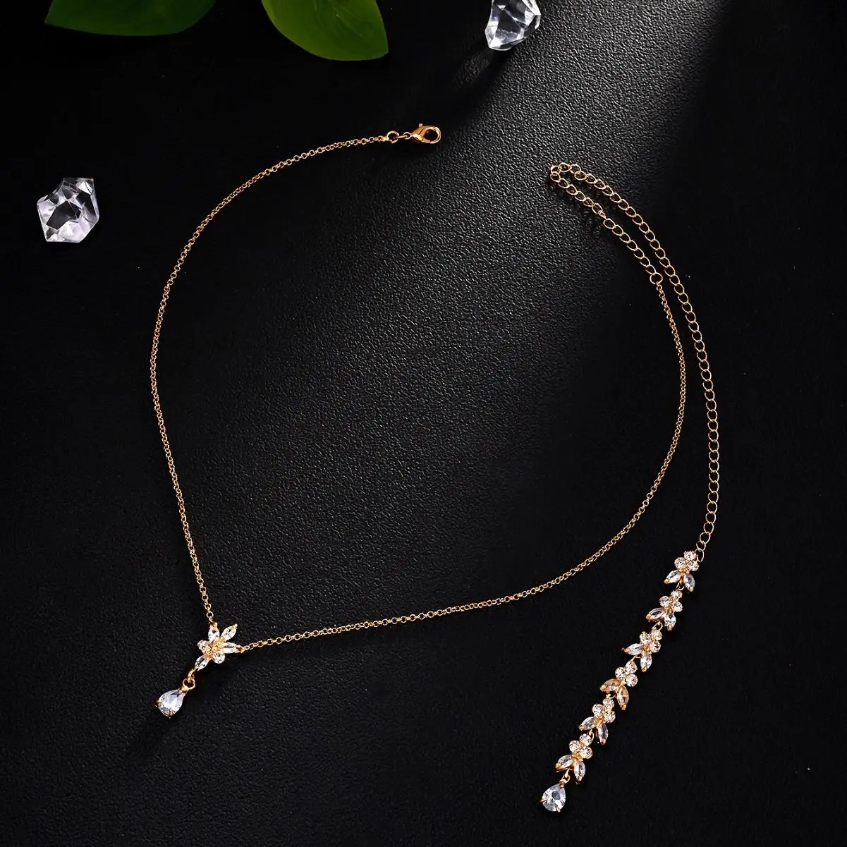 Bride'S Luxurious Water Drop Diamond Back Chain, Wedding Backless Dress With Ultra-Shiny Zircon Long Necklace Accessory
