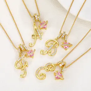 Aesir 18K Gold Plated 3-Layering Initial A-Z Letter Pendant Necklaces for Women Snake Chain Choker Pink Heart Zircon Adjustable Length Necklace Jewelry For Valentine's Day gifts