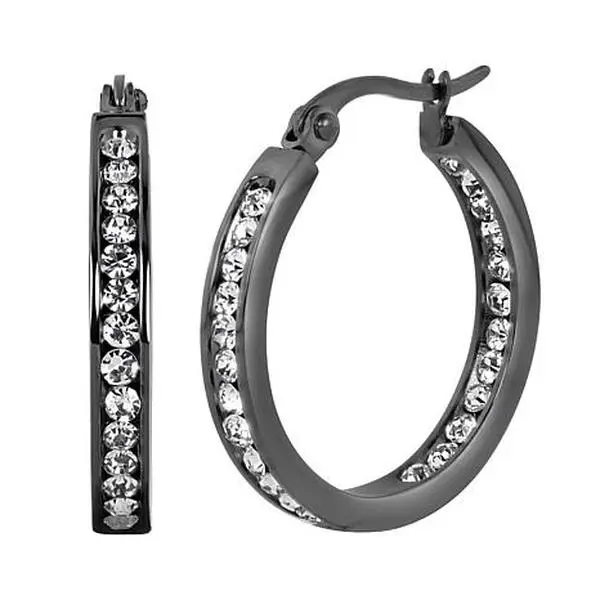 Stately Steel Round Inside-Outside Pavé Hoop Earrings - 1"
