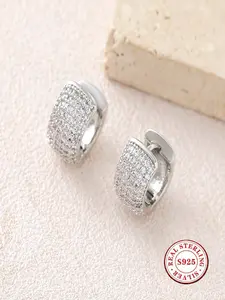 S925 Sterling Silver Huggie Hoop Earrings for Women - Hypoallergenic Small Click-Top Ear Huggies with Full Micro Pave Cubic Zirconia, Sparkly Minimalist Dainty Hoops, Nickel-Free Lead-Free Jewelry Gift for Her Daily/Party Wear