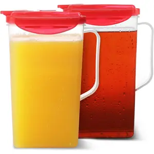 Red 50 Oz. Plastic Pitcher Set of 2 | Fridge Door Jug with Lid | Airtight Iced  Container
