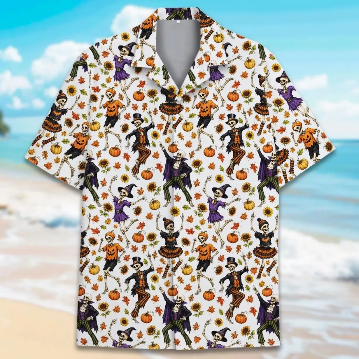 Funny Skeleton Halloween Hawaiian Shirt for Men Women Youth, Dancing Skeleton Music Band Shirt, Spooky Spiderweb Party Wear, Horror Gift