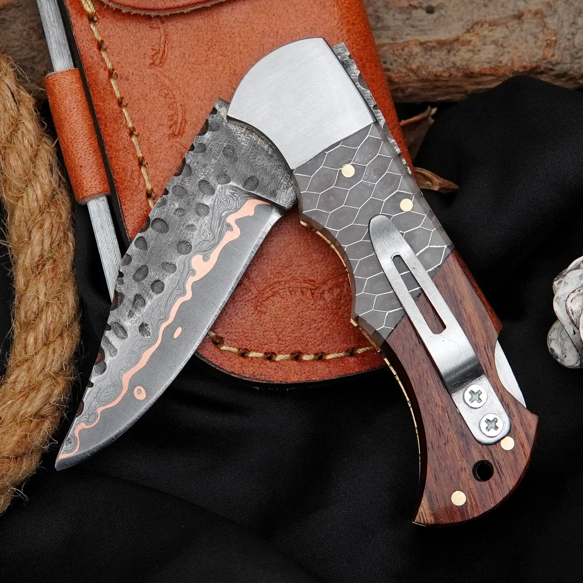 Stainless Steel Copper Pocket Knife With Rosewood Handle 11th Anniversary Gift Handmade Folding Knife Groomsmen Gifts Personalized Gift