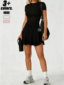 Women's High Elastic Solid Pleated Skirt, Summer Quick-Dry Fabric, Slim Fit Pocket Design, Casual Fashion, Outdoor Sports, Tennis Skirt