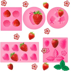 5 Pcs Strawberry Baking Mold Silicone Handmade Candy Jelly Bakeware 3D Flower Strawberry Embed Silicone Fruit Shape Pastry Mold for Soap Wax Chocolate Fondant Ice Cream Cupcake Cake Decor