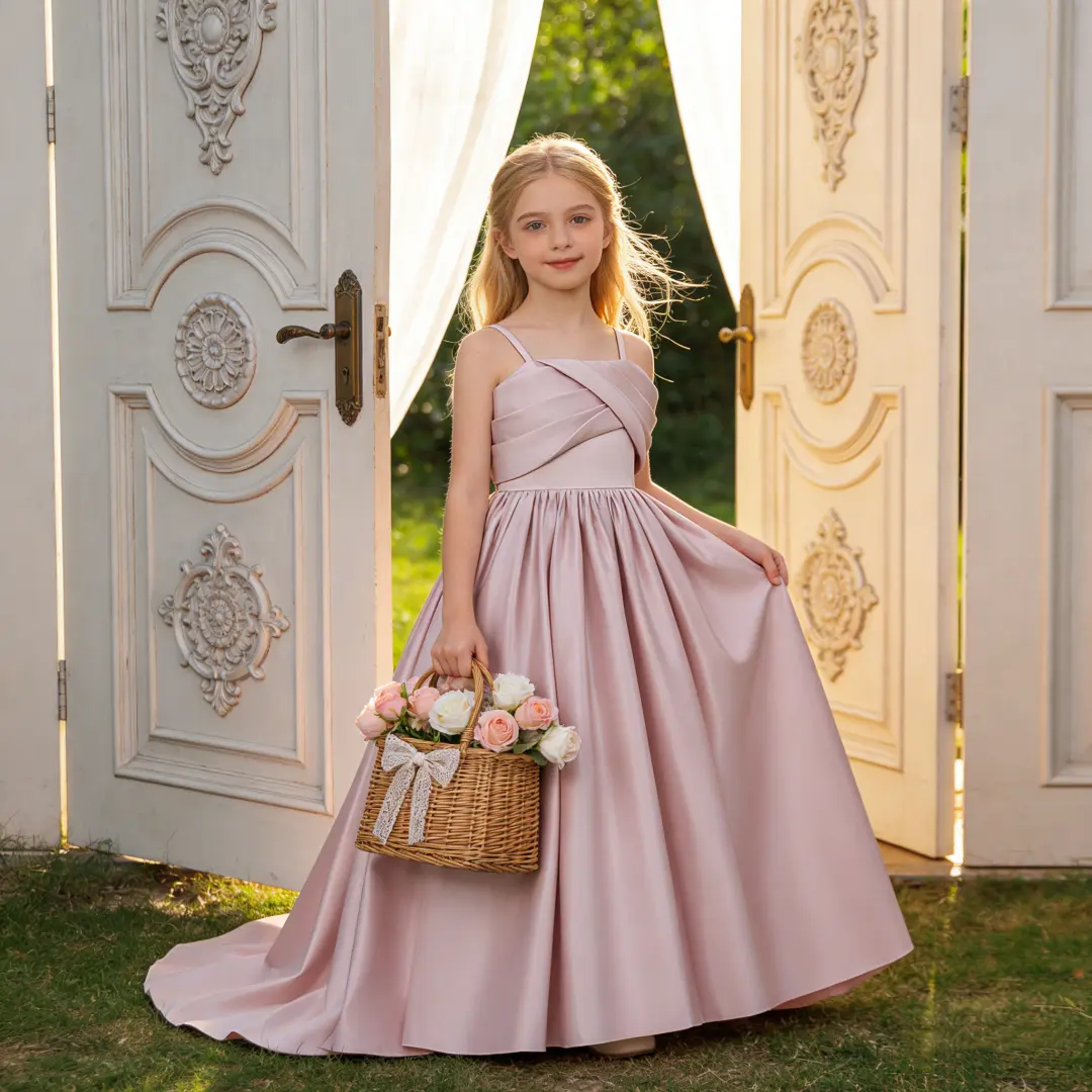 683 Kids Long dress with train for poet's birthday party evening dress for violin performance