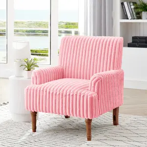 Corduroy Accent Chair, Upholstered Armchair& Side Chair for Living Room Bedroom, Modern Farmhouse| Wood Legs (Pink)