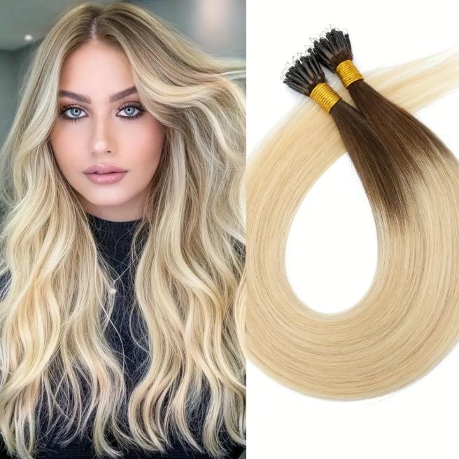 12-28 Inch 100% Remy Human Hair Extensions, Nano Tip Micro Nano Rings Cold Fusion, 50pcs 30g, Thick Smooth No Shedding No Tangle for Women
