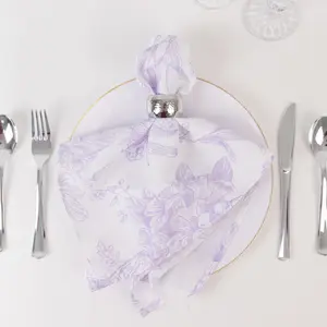 5 Pack Polyester Dinner Napkins 20"x20" White with Lavender Lilac French Toile Pattern - Chic Floral Cloth Napkins