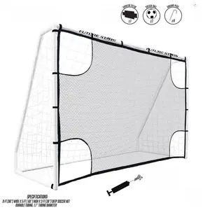 8Ft Soccer Goal Combo Set with Shooter Tutor, Official Size 5 Soccer Ball and Pump with Pin
