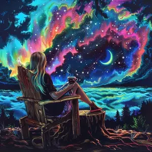 5D DIY Full Drill Round Diamond Painting - Diamond Art Painting Kit Starry Sky, Aurora, Girl Mosaic, Canvas - DIY Decorative Painting, Home Wall Art, Perfect for Halloween, Christmas, Independence Day, Birthdays, and Anniversary Gifts.