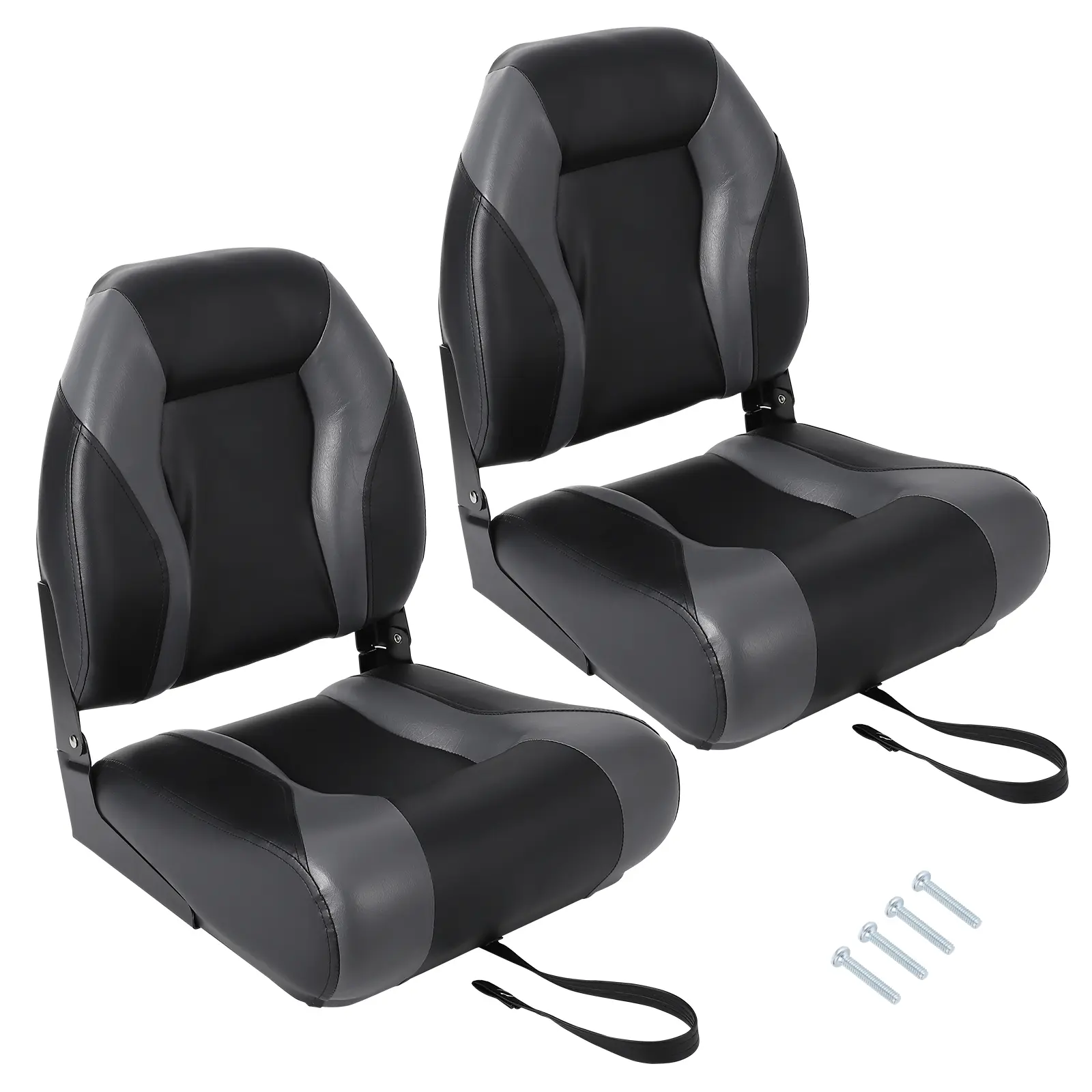 Boat Seats 2 Packs, Folding High Back Fishing Waterproof Pontoon Boat Seat, Boat Chairs with Stainless Steel Screws, Thickened Cushion