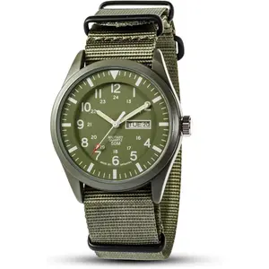 BYW20 Military Watches for Men Analog Wrist Watch, Tactical Waterproof Outdoor Sport Mens Quartz Wristwatch,  Army Green w/Nylon Band
