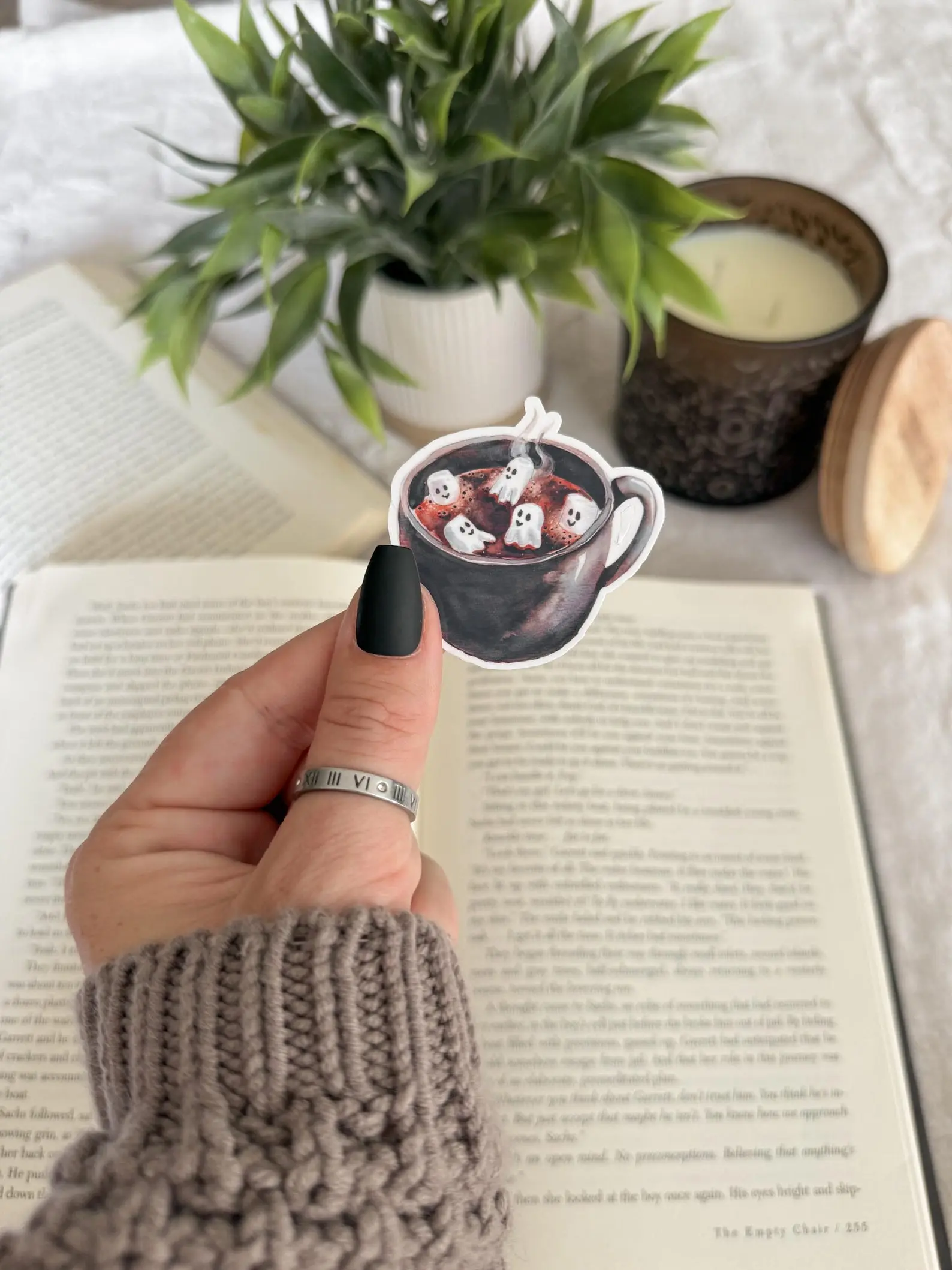 Ghost Coffee Vinyl Sticker | Little Turkey Shoppe | cozy fall sticker, cozy halloween sticker, neutral fall kindle sticker, spooky babe