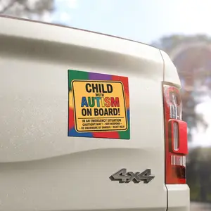 Autism Child On Board Car Magnet - Universal Vehicle Accessories, Waterproof Vinyl Sticker, Awareness Support Sign, Stickers for Truck