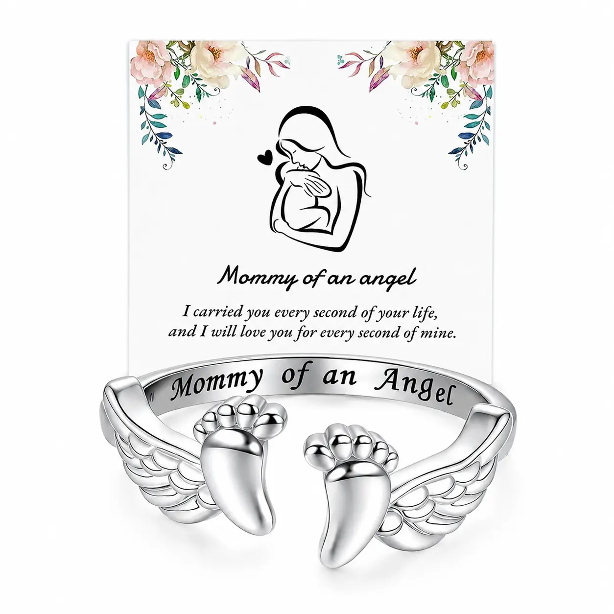 Miscarriage Ring Loss of Pregnancy 925 Sterling Silver Mommy of an Angel Ring, Fashion Statement Accessory Daily Wear for ring, Sympathy Gift for Women Mom