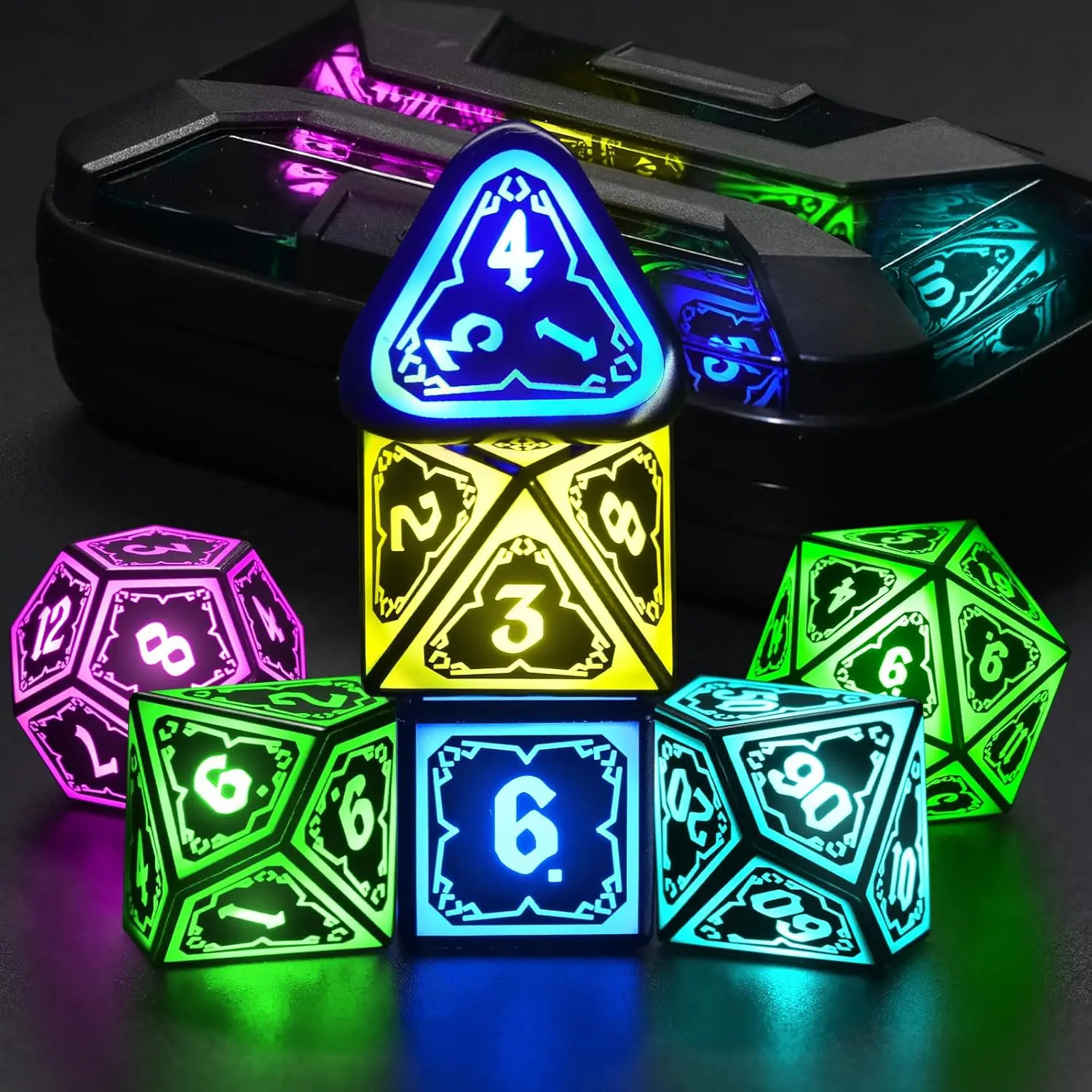 RGB LED Rechargeable DND Dice Set – Glowing Multi-Sized RPG Dice with Controller, Immersive Tabletop Experience, Perfect Gift for Dungeons & Dragons Players