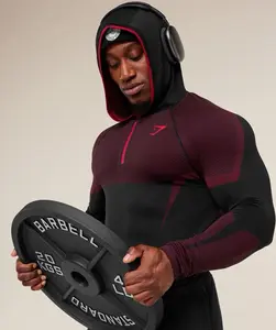 ONYX 5.0 Seamless Hoodie Black Carmine Red Mens Heavy Duty Compression Workout Top
