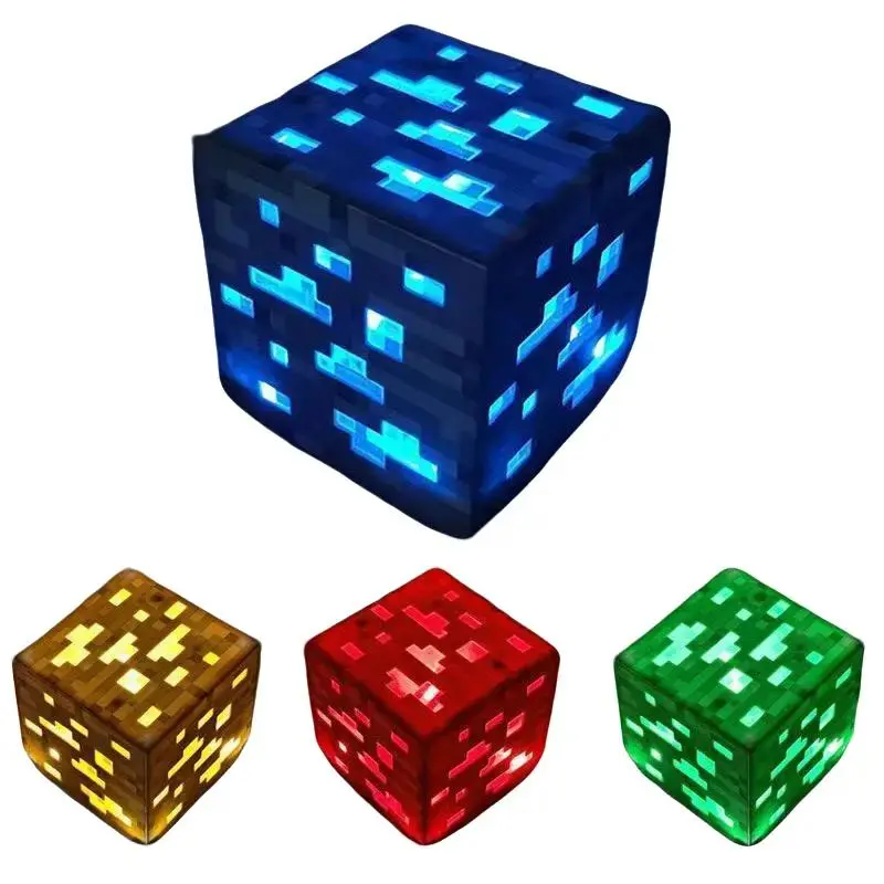 Rechargeable LED Redstone Ore Statue Night Light - Color Changing Lamp with Diamond, Lapis Lazuli Effects, Ambient Novelty Lighting for Bedrooms, Living Rooms