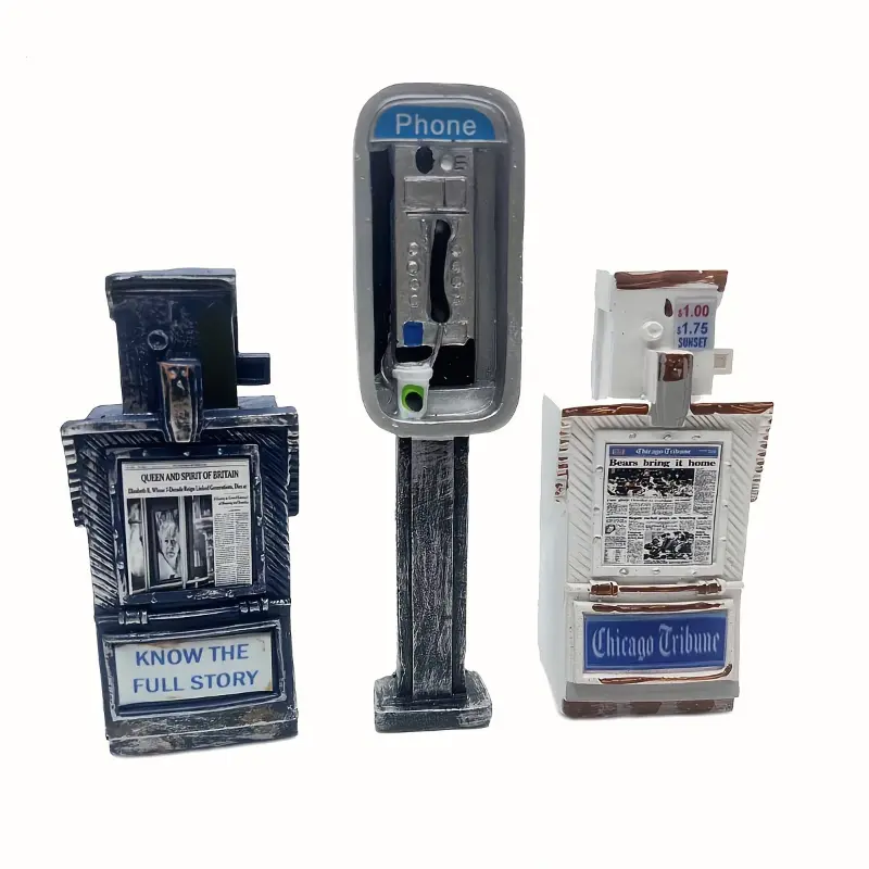 Vintage Blue Forum Resin Mini Micro American Public Telephone Decorative Ornament, Home Room Decor Newsstand Accent (Home Supplies Statues & Figurines)