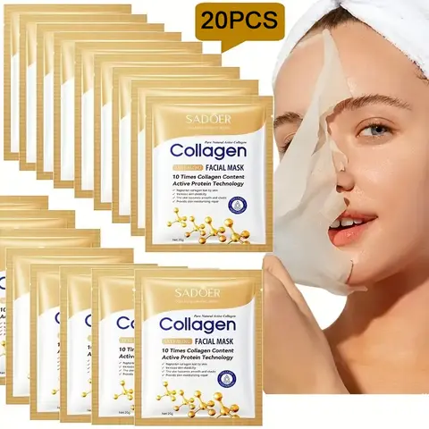 20-Pack Collagen Face Mask, Deep Hydration Tightening Skincare, Smooth Gentle Non-Irritating Formula, Portable Travel Pack