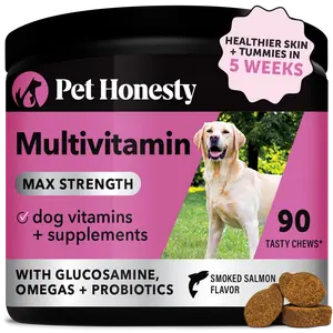 Pet Honesty Max Strength Multivitamins Chewable Supplements with Omegas + Probiotics, Dog Treats Alternative Vitamin - Salmon 90 Chews