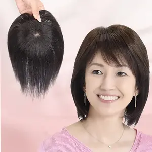 New Wholesale Hot Real Remy Human Hair Topper - 150% Thicker 5x5.5 Inch Undetectable Clip-In with Fringe Bangs, 6 Inch Straight Hair for Women with Thinning Hair - Natural Look & Versatile Styling, Scalp Coverage, Seamless Blend, Smooth Texture, Casual At