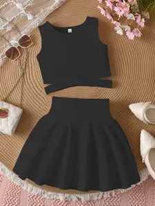 Youth Girls Sportswear Set 2pcs, Sports Clothing Set, Round Neck Vest + Short Skirt, Perfect for Outdoor Sports, Comfortable Casual Wear, Summer Fashion Style, Sports Suit Set