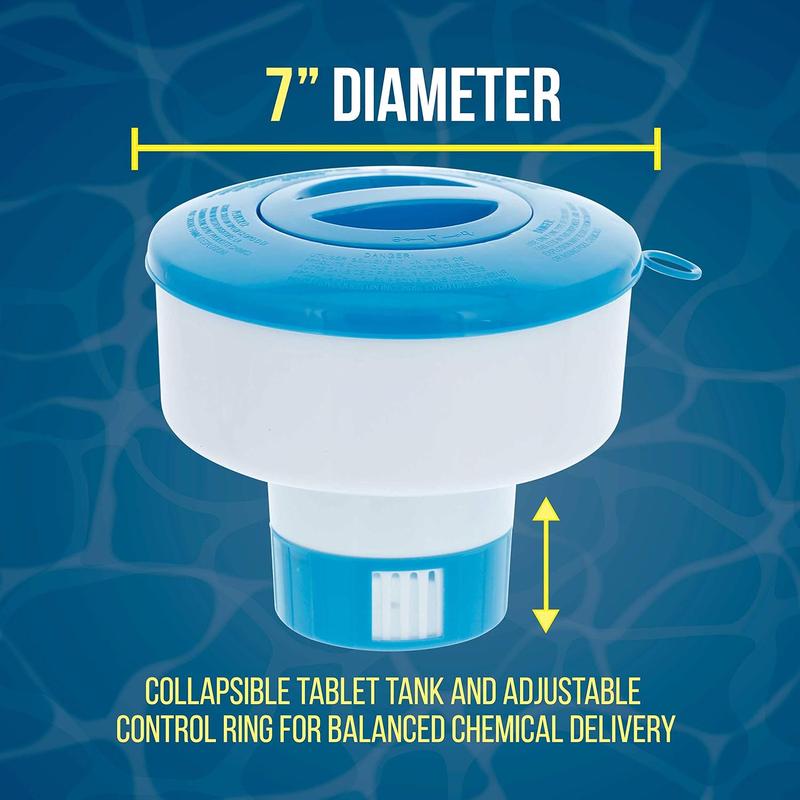 Pool floating collapsible chlorine 3 tablet chemical dispenser 7 diameter floater adjustable balanced chemical delivery