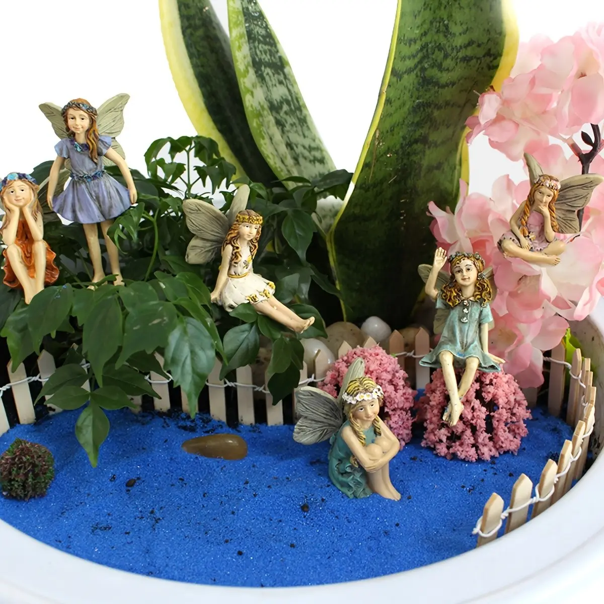6pcs Winged Fairy Resin Statue Set, Resin Sculptures, Statue Decorations, Ideal Garden Decor, Garden Accessories, Tabletop Installation, Outdoor Pottery Ornament, Gardening Gift