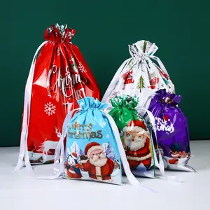 Multisize Christmas Gift Drawstring Pouches, Festive Holiday Treat Bags, Ideal for Party Favor, Xmas Decor & Candy Storage Solutions