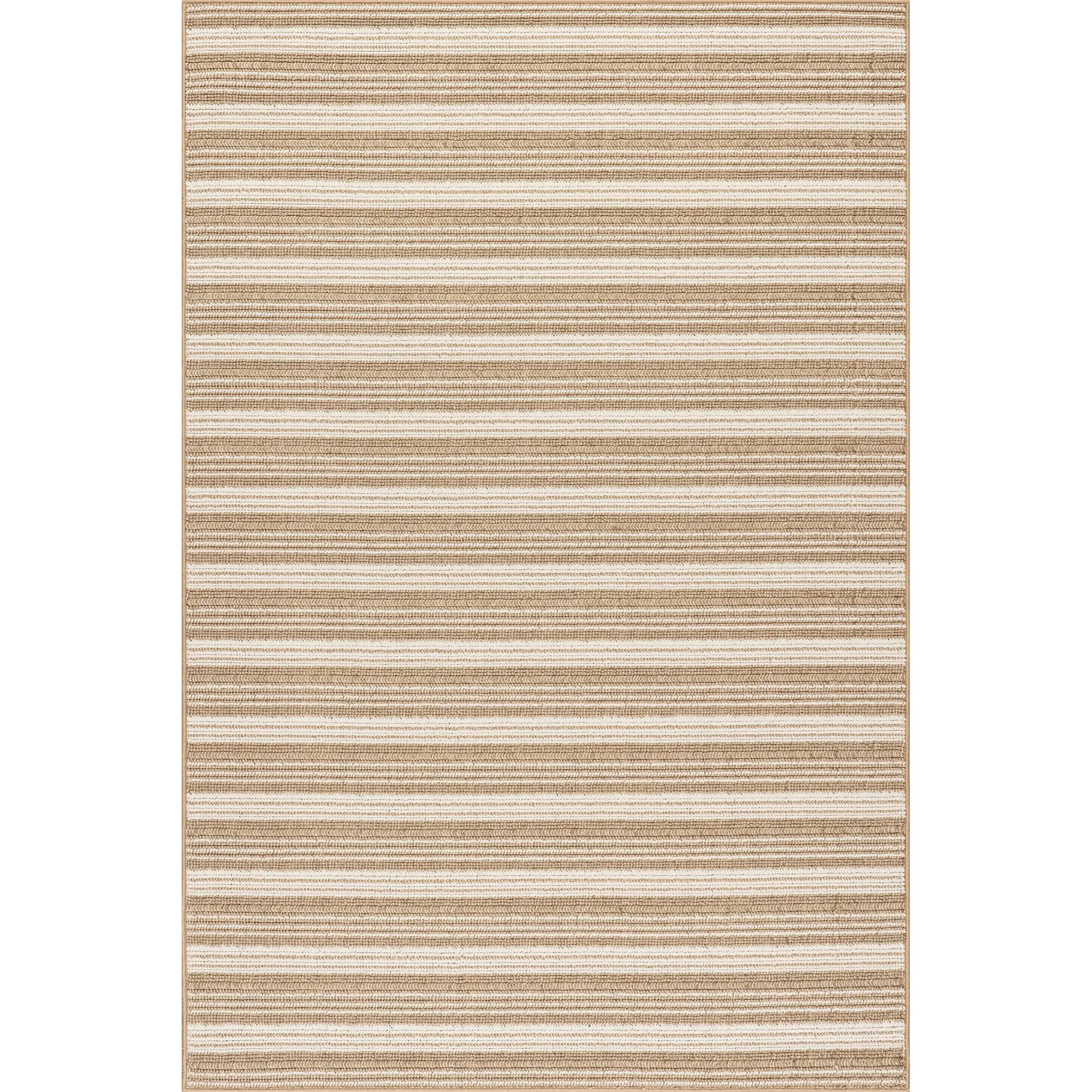 Hermine Striped Rectangle Area Rug, Durable Indoor-Outdoor Textile Floor Covering