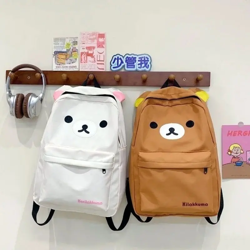 Hot Cute Bear Rilakkumas Backpack Large Capacity Anime Cartoon Backpack Stylish Student School Bag Nylon Shoulder Bags Schoolbag