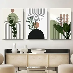 Bohemian Sage Canvas Art Set, Nordic Abstract Plant Leaf Wall Decor, Unframed Living Room Decoration, 3-Piece Modern Home Decor