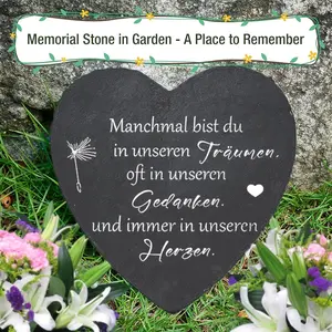 Stone Garden Memorial Stone with Fixed Stand, Heart Shaped Stone, Warm German Text, Tribute to Father Mother or Departed Loved Ones, Family or Tombstone Decoration
