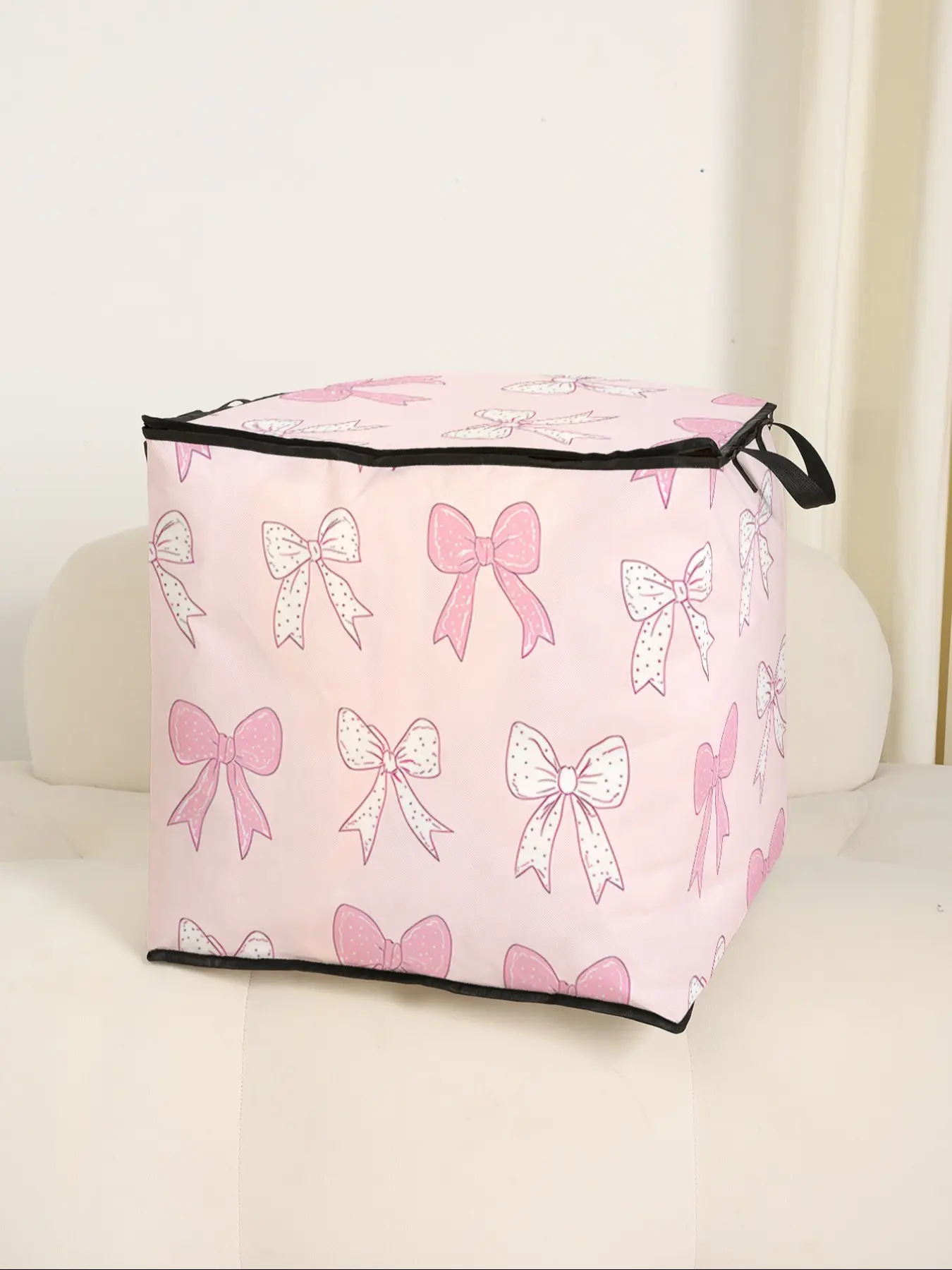 Cute Bow Print Quilt Storage Bag, Durable Bedding Organizer with Easy Carry Handles, Perfect for Blankets & Toys at Home, Space Saver Bags, Storage Pouch, Organizer Pouches, Zipper Storage Bag
