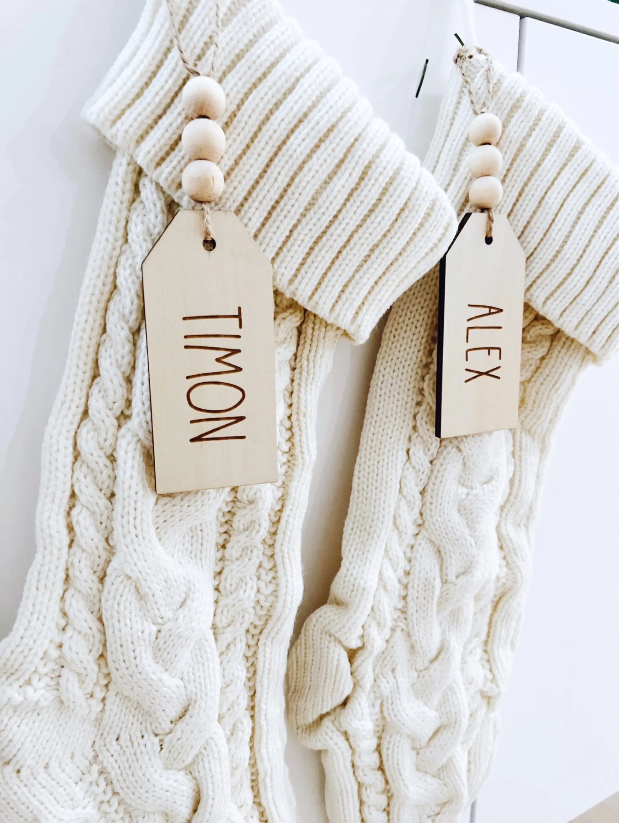 theHOMEmind Setof2 Christmas Stocking, Cream Xmas Stocking, White Christmas Fireplace Stocking, Ivory Holiday Stocking, Knitted Stocking, Mantel Xmas Decor
